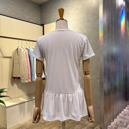 U넥 프릴 반팔 티셔츠