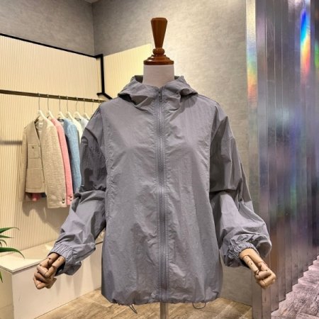 스트링 후드 지퍼 점퍼