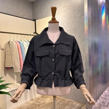 스트링 카라 단추 셋업 자켓