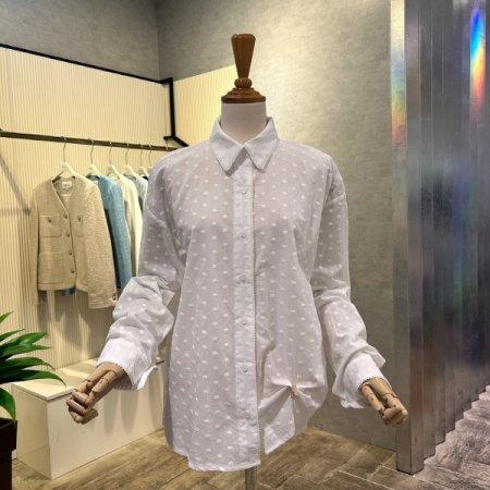 언발 자수 플라워 박시 블라우스