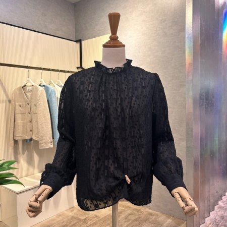 시스루 프릴 넥 펄사 블라우스