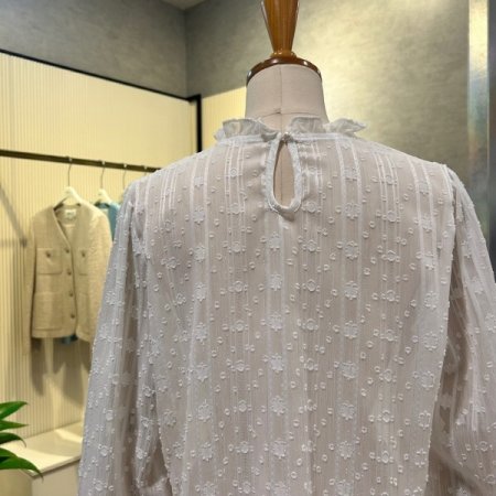 시스루 프릴 넥 펄사 블라우스