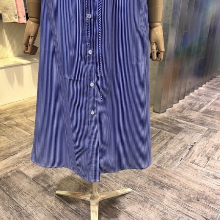 롤업 소매 스트라이프 롱 원피스