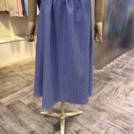 롤업 소매 스트라이프 롱 원피스