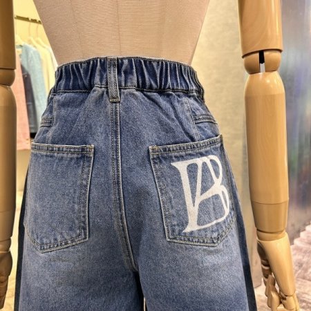 백 밴딩 워싱 데님 반바지