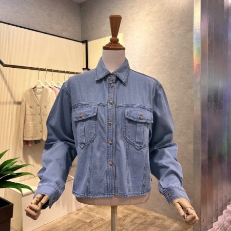 크롭 언발 포켓 데님 셔츠