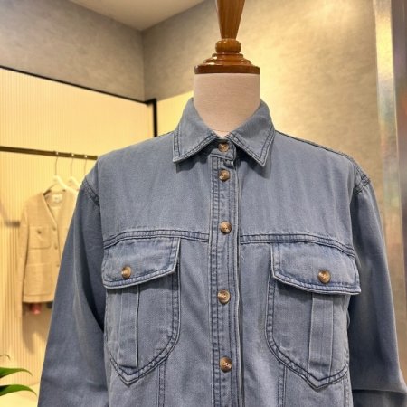 크롭 언발 포켓 데님 셔츠