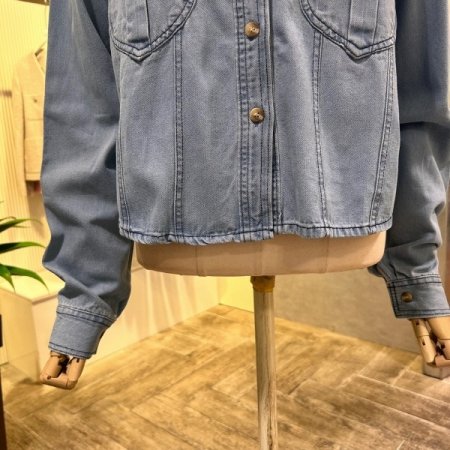 크롭 언발 포켓 데님 셔츠