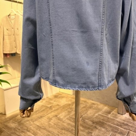 크롭 언발 포켓 데님 셔츠