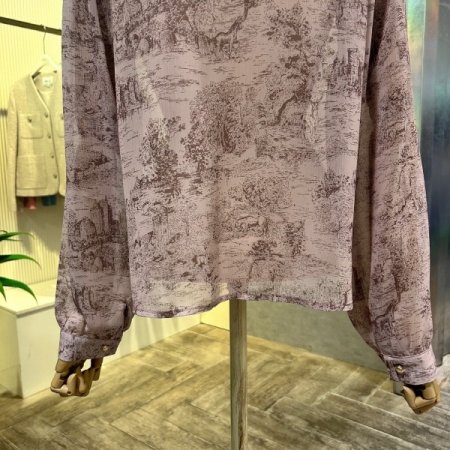 나염 프린트 타이 블라우스