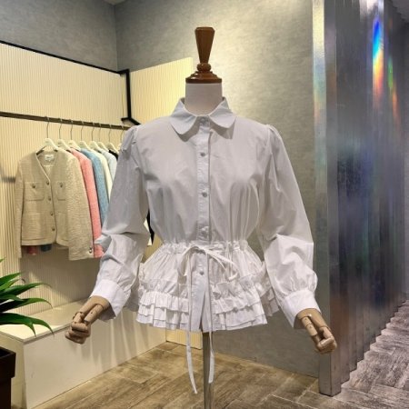 스트랩 프릴 이중단 블라우스