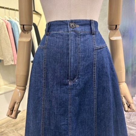 백 밴딩 투턱 데님 롱 스커트