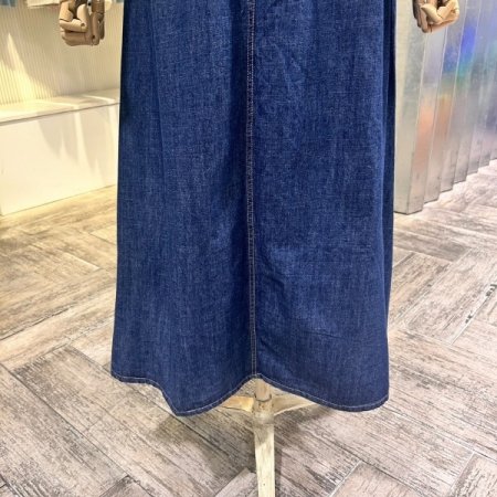 백 밴딩 투턱 데님 롱 스커트