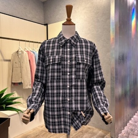 박시 포켓 언발 체크 셔츠