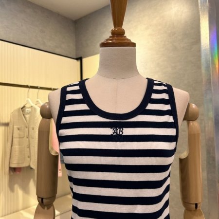 스트라이프 민소매 티셔츠