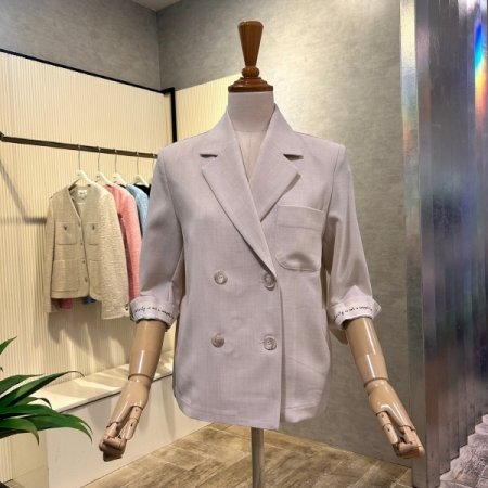 레터링 소매 배색 더블 재킷