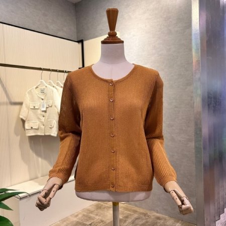 라운드 골지 단추 가디건
