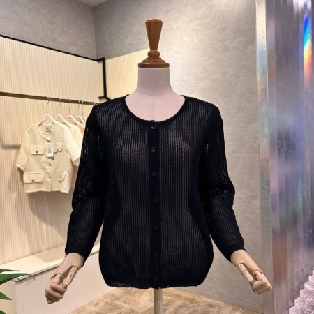 라운드 골지 단추 가디건