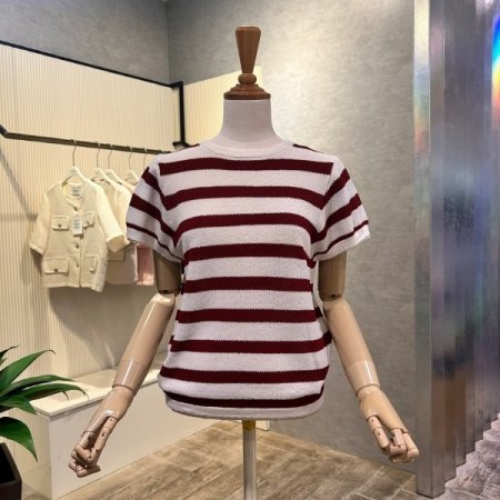 배색 이중 캡소매 니트