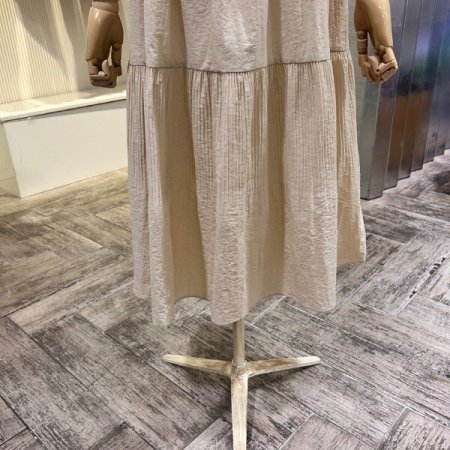 카라 단추 플리츠 롱 원피스