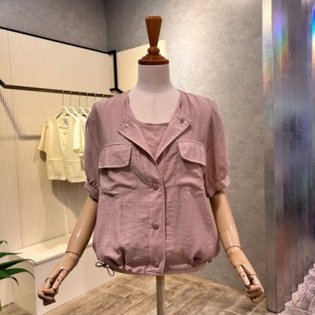 라운드 레이어드 단추 포켓 점퍼