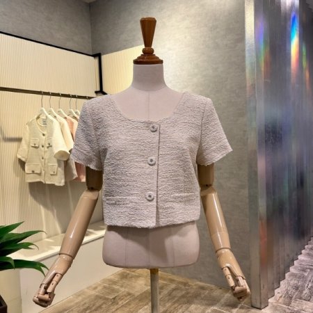 크롭 라운드 단추 셋업 자켓