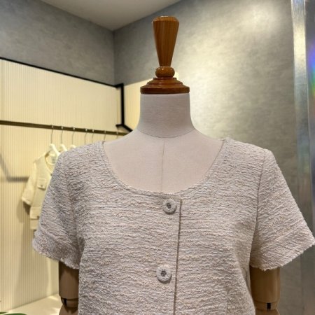 크롭 라운드 단추 셋업 자켓