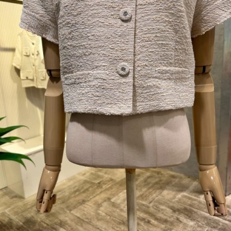 크롭 라운드 단추 셋업 자켓