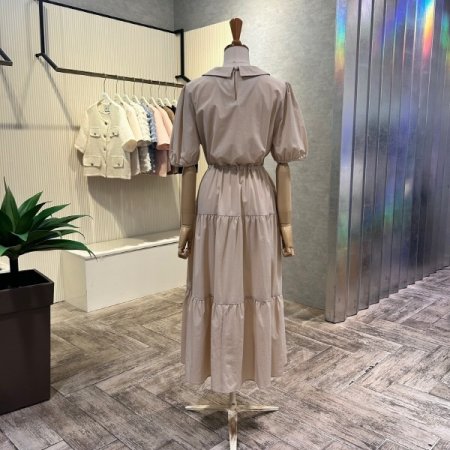 V넥 카라 스트랩 롱 원피스