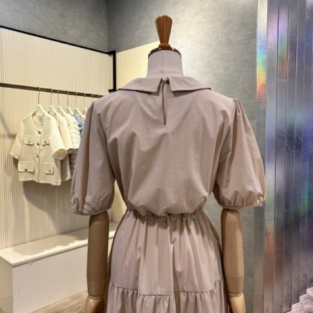 V넥 카라 스트랩 롱 원피스