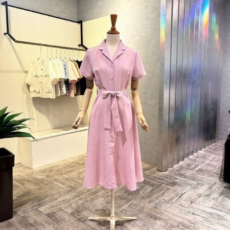 다트 카라 단추 벨티드 원피스