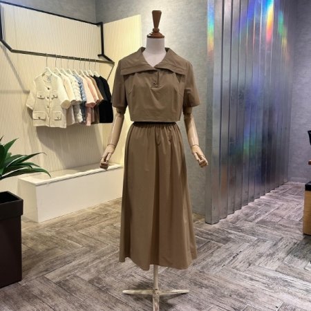 레이어드 카라 밴딩 롱 원피스