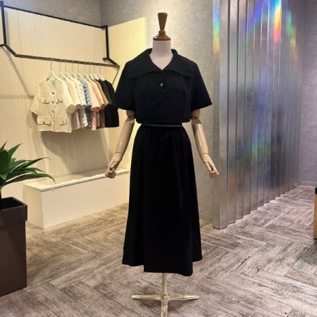 레이어드 카라 밴딩 롱 원피스