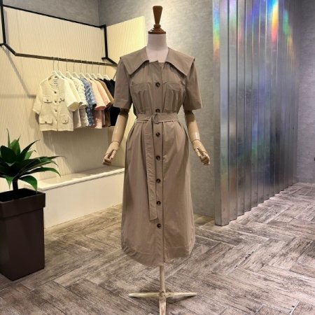 세일러 카라 벨티드 롱 원피스