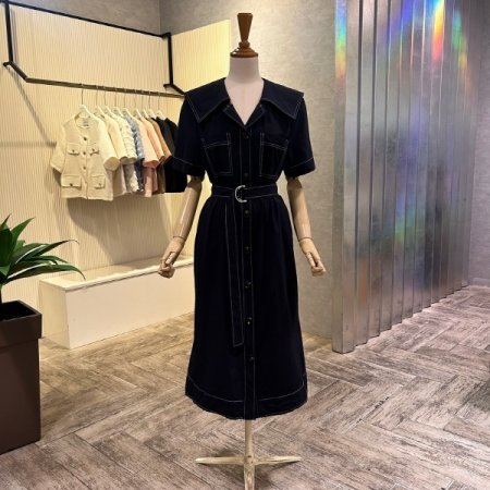 세일러 카라 벨티드 롱 원피스