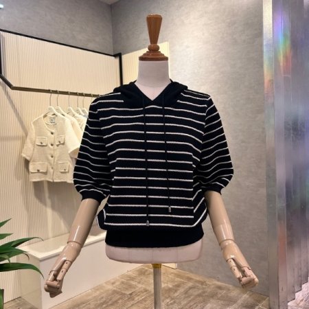 후드 스트라이프 니트