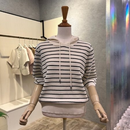 후드 스트라이프 니트