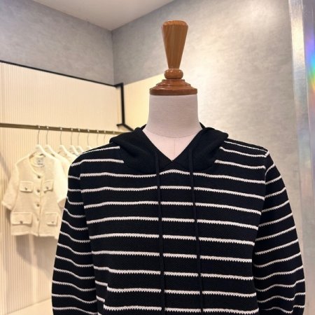 후드 스트라이프 니트