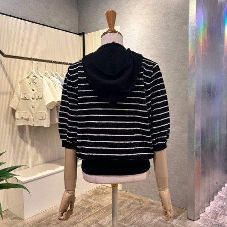 후드 스트라이프 니트