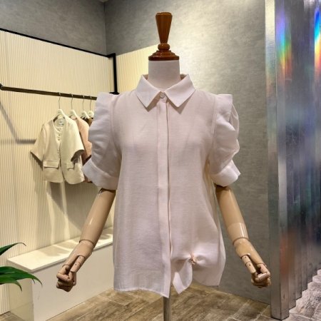 퍼프 소매 카라 단추 블라우스
