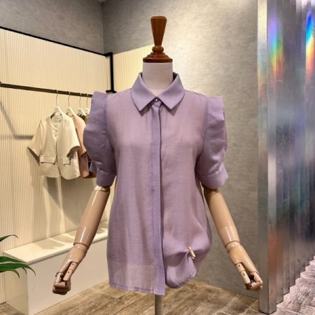 퍼프 소매 카라 단추 블라우스