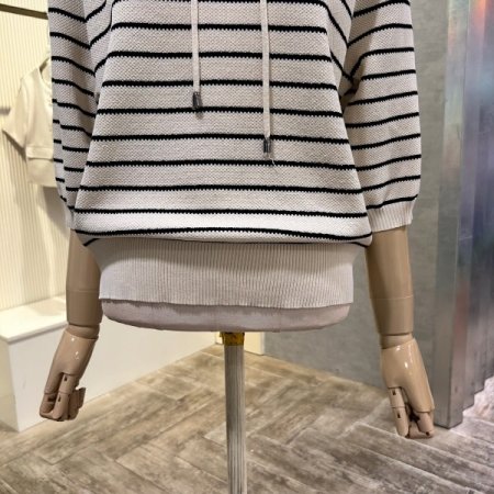 스트라이프 후드 니트