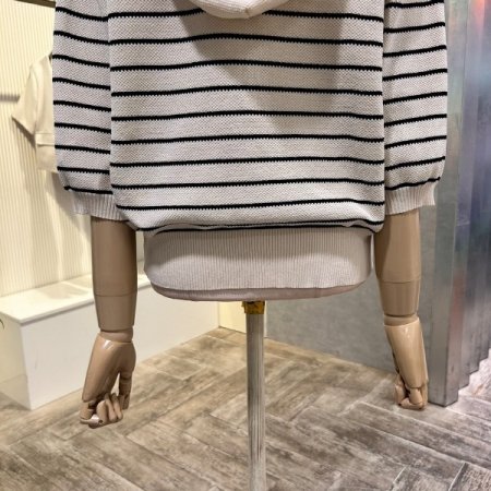 스트라이프 후드 니트