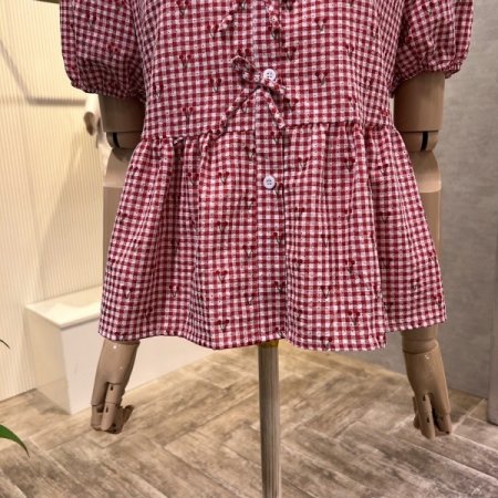 리본 체리 프린트 블라우스