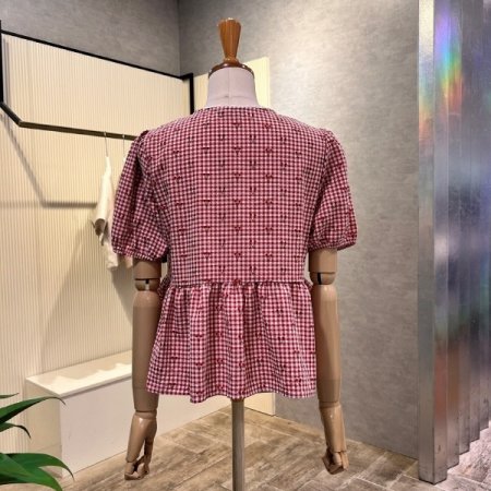 리본 체리 프린트 블라우스