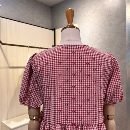 리본 체리 프린트 블라우스