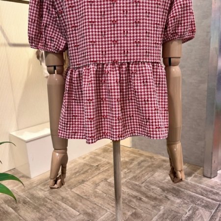 리본 체리 프린트 블라우스