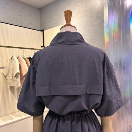 스트랩 지퍼 카라 넥 롱 원피스