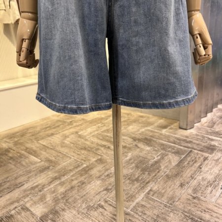 백 밴딩 단추 데님 반바지