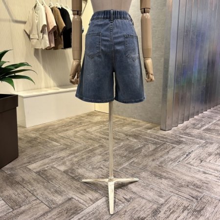 백 밴딩 단추 데님 반바지